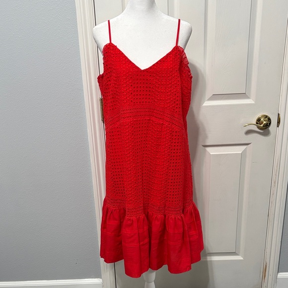 J. Crew Dresses & Skirts - J. Crew Red Eyelet Lace Flora Mini Dress Size 14